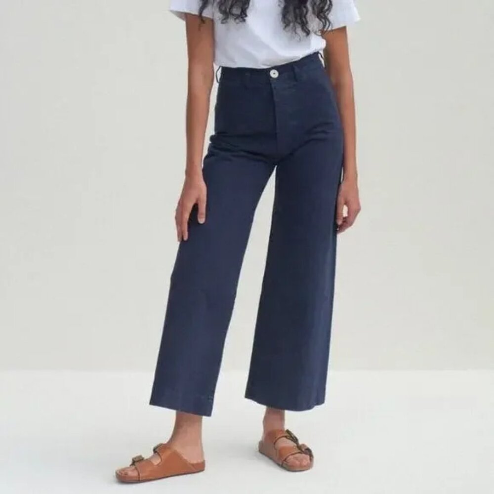JESSE KAMM Sailor Pant Bill Cunningham Blue Sz 4 High Rise Wide Leg Canvas Women